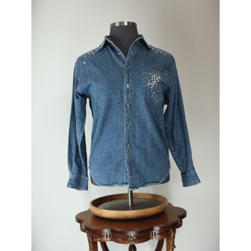Christine Alexander STAR Embellished USA Denim Button Up Shirt SMALL #0025